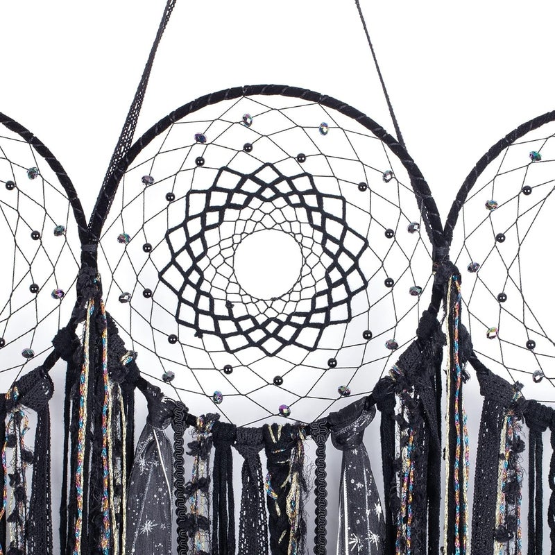 ANROYE Black Triple Moon Goddess Macrame Wall Hanging, Wicca Crescent Dream Catcher for Witch Home, Dreamcatcher for Bedroom Decoration, Pagan Woven Tapestry for Wiccan Adults Decor - Image 2